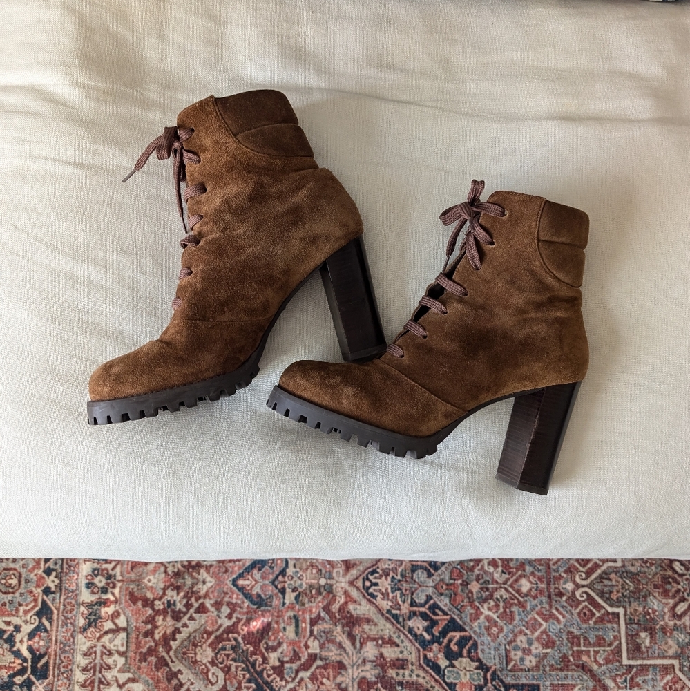 Stuart Weitzman Cyler Color Block Lace Up Booties - image 1